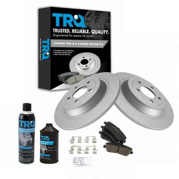 TRQ Rear Ceramic Brake Pad & Coated Rotor Kit w/Chemicals for Ford Mustang BKA24604