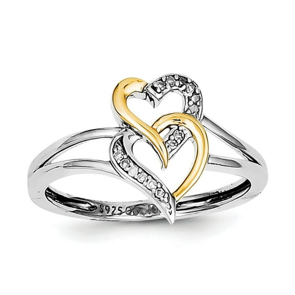 Sterling Silver Rhodium Plated with 14K Yellow Gold Diamond Heart Ring