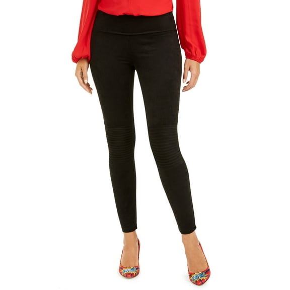 INC Women's Pintucked Faux-Suede Moto Leggings Black All Sizes XS-3XL
