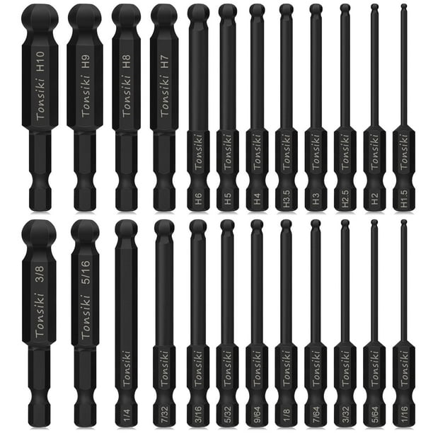 Tonsiki Impact Hex Head Allen Wrench Drill Bit Set 24pcs (Metric&SAE
