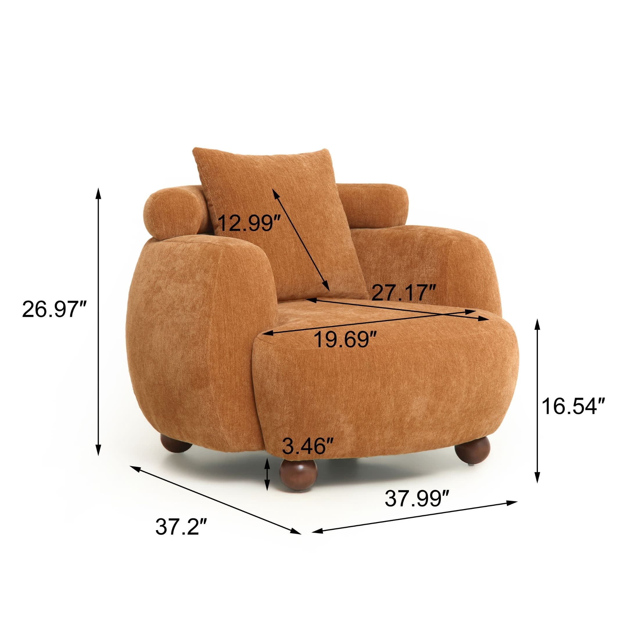 Noble House Arlais 38" Nordic Style Lazy Club Chair, Upholstered Chenille Bucket Accent Sofa with Pillows, Caramel
