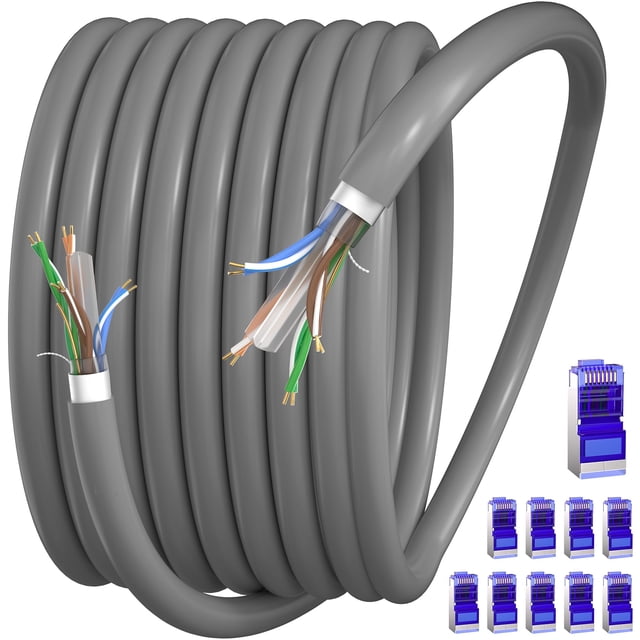 Cable Ethernet Soibke Cat 6 blindado, 60 m, resistente al agua, 10 RJ45