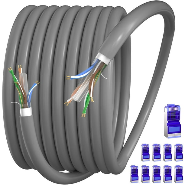 Cable Ethernet Soibke Cat 6 blindado, 60 m, resistente al agua, 10 RJ45