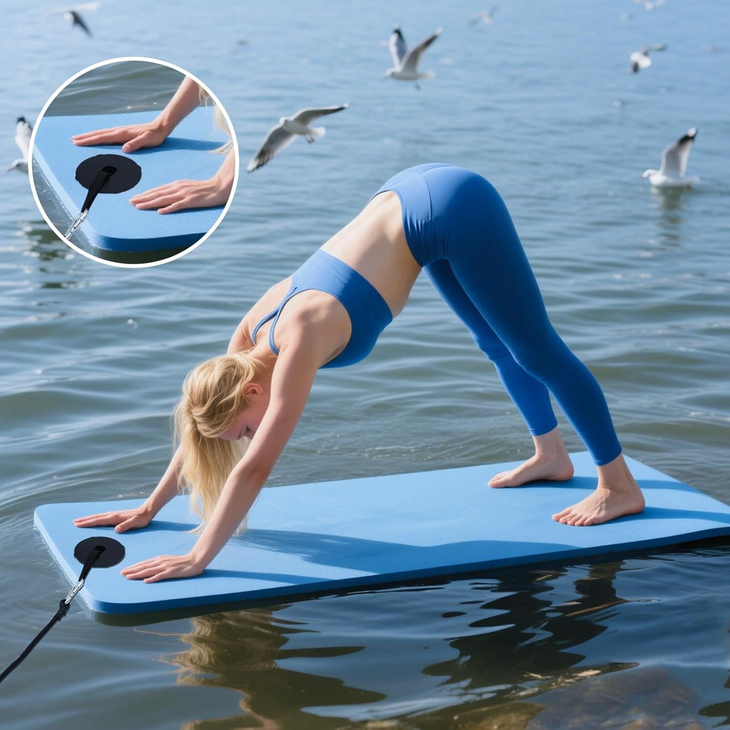 Floating Water Mat Tether Kit Lily Pad Tether Floating Mat Straps Tether and Grommet Kit Foam Water Pad Tether and 118 Inch Bungee Cord for All Foam Water Pads