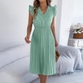 thumbnail image 5 of Staron Spring Summer Dresses for Women Casual Lace V-Neck Ruffled Waist Pleated Sleeveless Midi A-Line Cocktail Party Dress, Mint Green XL, 5 of 7