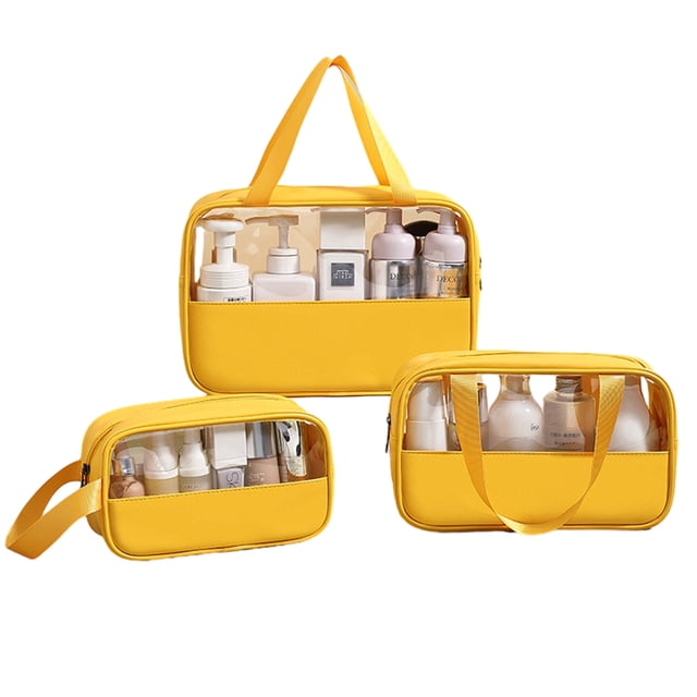 Conjunto de 3 piezas, bolsa de almacenamiento multifuncional de viaje impermeable transparente portátil, bolsa de lavado a cuadros para mujer