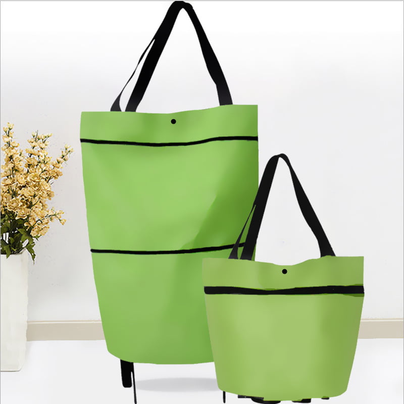 lzndeal 2 in 1 Foldable Shopping Cart Collapsible Two-Stage Zipper Folding Shopping Bag with Wheels Foldable Shopping Cart 