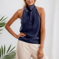 thumbnail image 2 of Arlun Women's Silk Satin Tank Tops Halter Cowl Neck Backless Sleeveless Summer Blouse Elegant Solid Color Simple Stylish Camisole Tops Party Outfit Navy M, 2 of 4