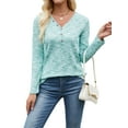 thumbnail image 2 of Womens Waffle Knit Tops V Neck Long Sleeve Shirts Dresy Casual Blouses Fall Outfits 2025 Green XXL, 2 of 9