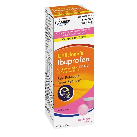 Camber Ibuprofen Oral Suspension 100mg/5ml Bubblegum Flavor 8 Oz