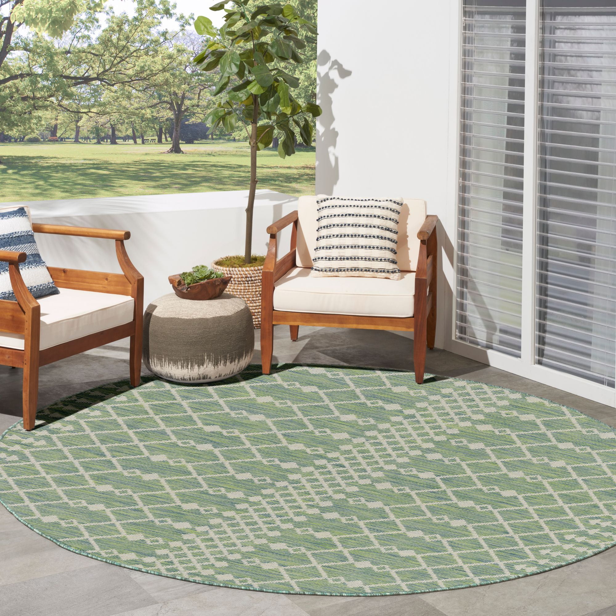 Nourison Positano 8' x Round Blue Green Modern Indoor/Outdoor Area Rug