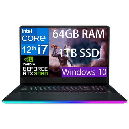 MSI GE76 Raider 17 Gaming Laptop, 17.3" IPS FHD (1920 x 1080) 144Hz, 12th Intel Core i7-12700H 14cores, GeForce RTX 3060 6GB, 64GB DDR4 1TB PCIe SSD, RGB Keyboard, Windows 10