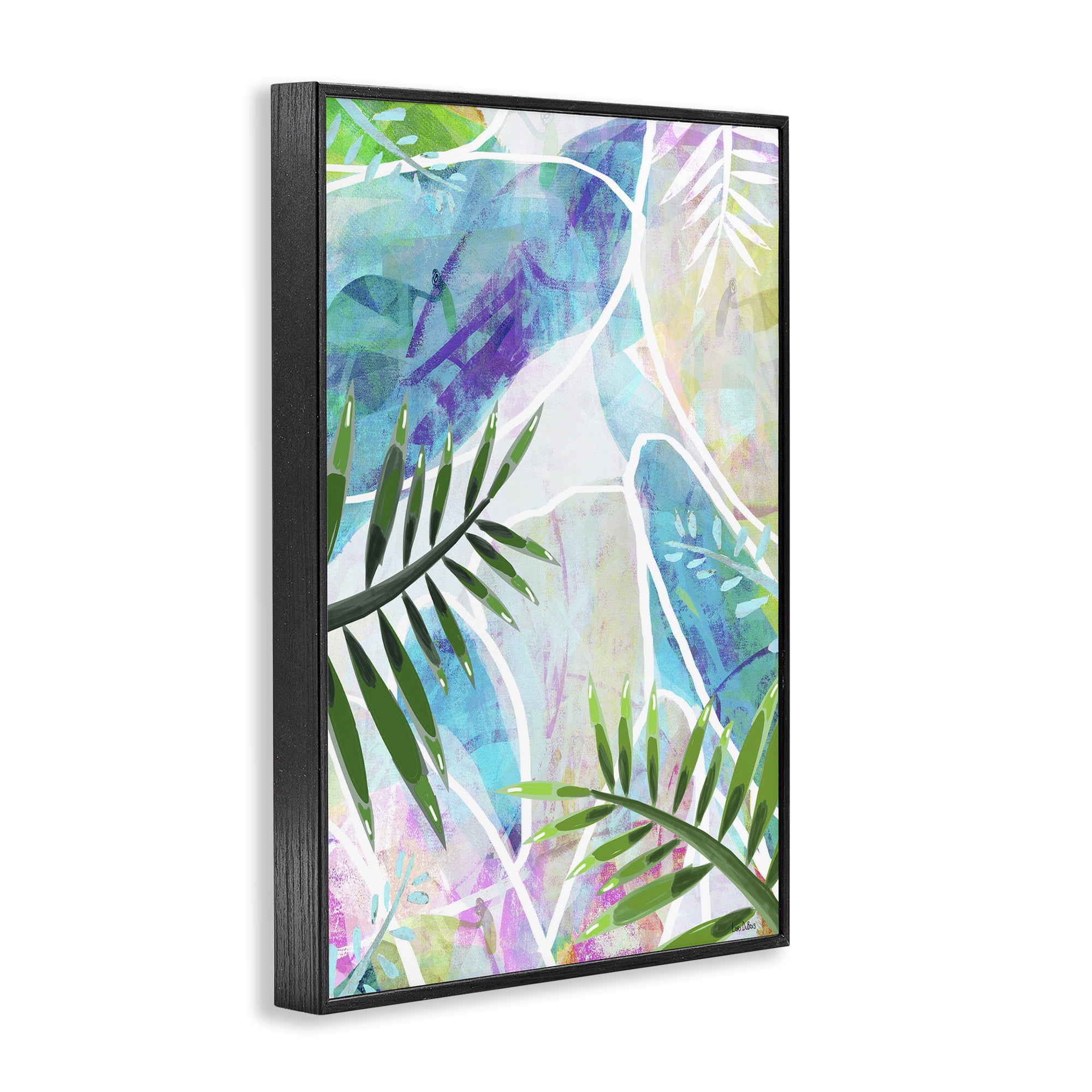 Stupell Industries Layered Tropical Leaves Coastal Painting Black Framed Art Print Wall Art, 20 x 30