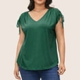 thumbnail image 4 of CKpwisy Plus Szied Cap Sleeve Tank Tops Casual Drawstring Tshirts Solid V Neck Tunics Blouses Comfy Loose Summer Basic Tees Shirts Ladies Elegant Pleated Tunics Shirts, 4 of 5