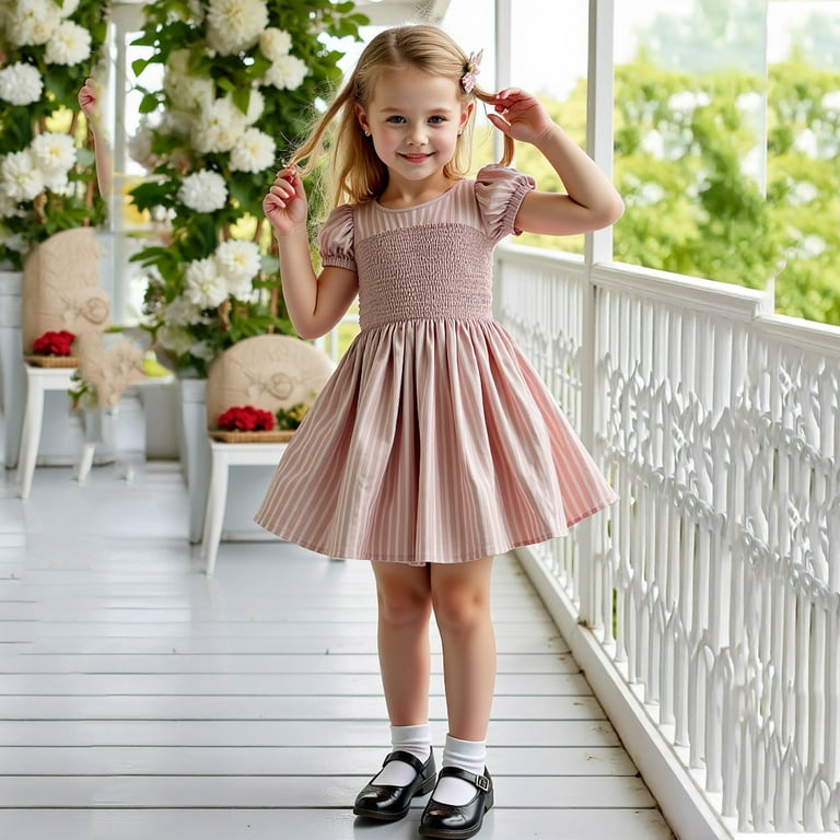 Gelikeya Spring Dresses for Girls Size 6-8 Puff Sleeve Solid Striped Print  Summer Princess Dress Fashion Cute Design Casual Dress(Toddlers, X05 Light  Pink, 18-24 Months) - Walmart.com
