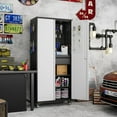 thumbnail image 5 of Aobabo 71" H Metal Garage Cabinet with Wheels with 5 Pegboards & 1 Drawer,Lockable Steel Tool Storage Cabinet for Garage,Home,Office,Warehouse,Assembly Required,Black+Gray, 5 of 12