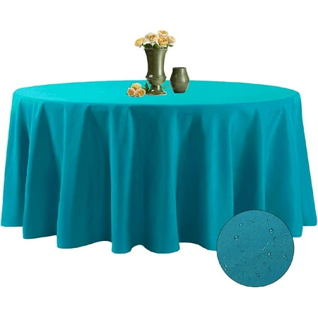 

2 Pack Waterproof Round Tablecloth 132 Inch Polyester Tablecloths Wrinkle Resistant Polyester Table Cover for Dining Table Outdoor Party and Banquets (Caribbean Blue)