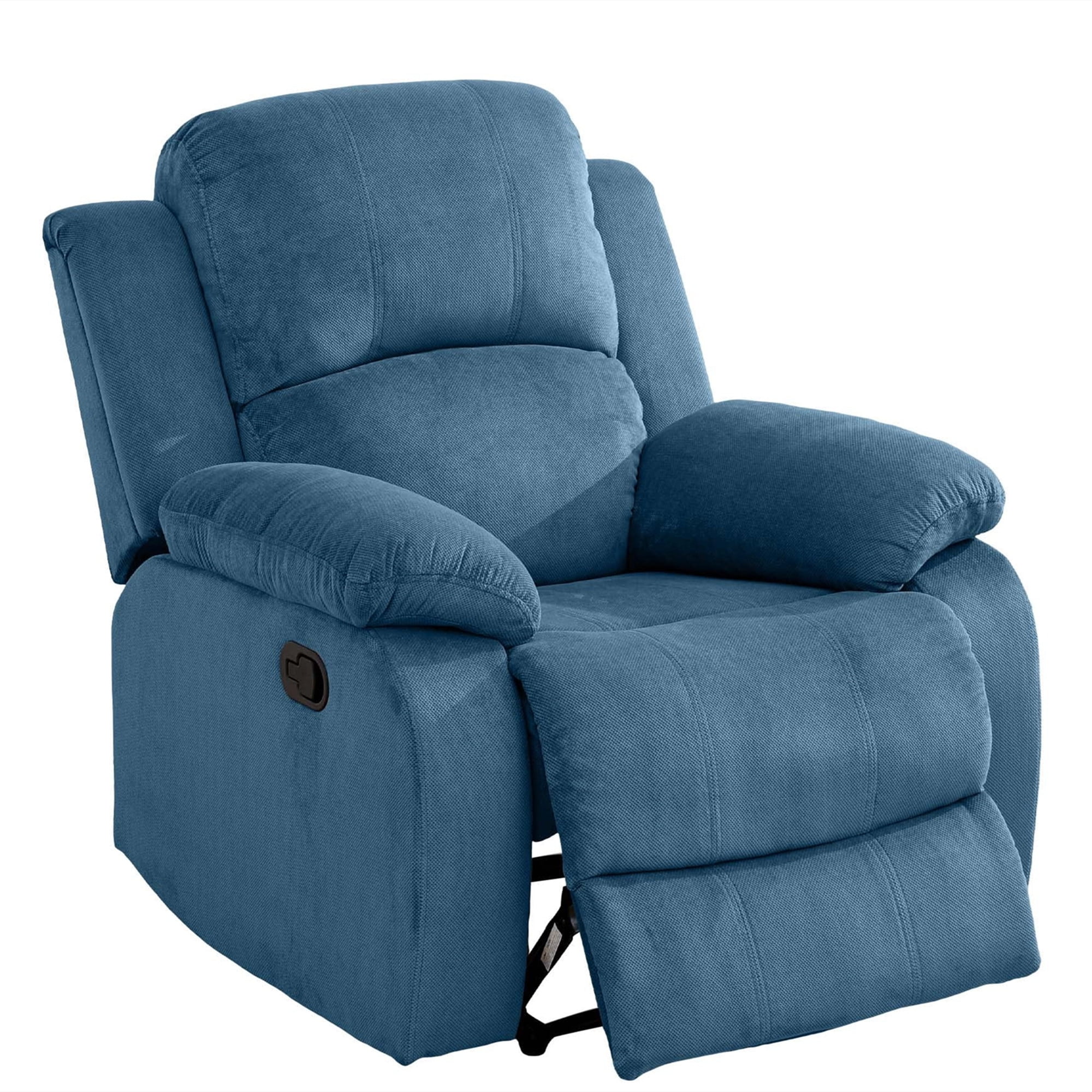 Aukfa Manual Recliner Chair, Overstuffed Single Sofa for Home Office, Flannel, Blue
