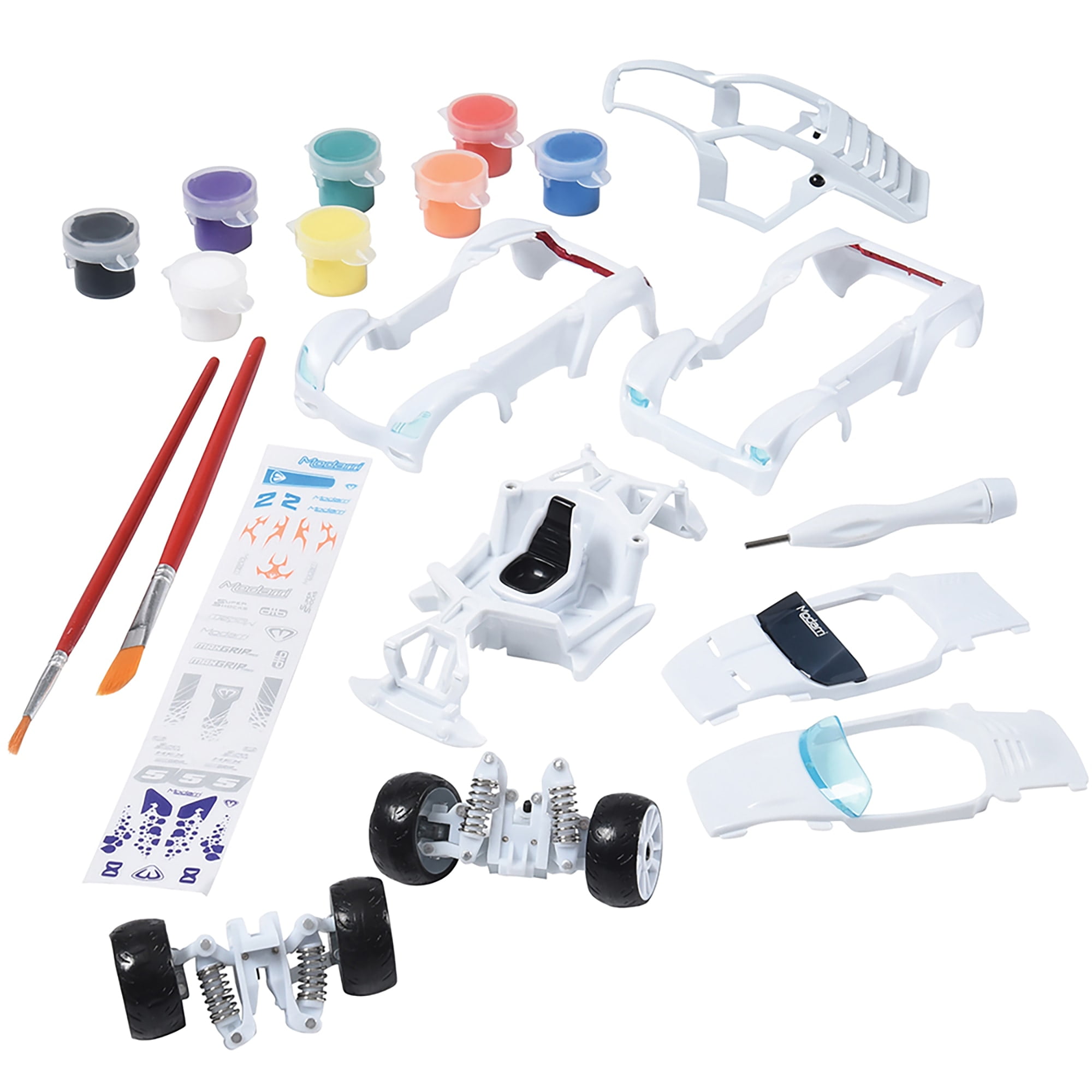 Modarri: Deluxe Paint It Auto Design Studio - DIY Design & Build Toy Car, Customize Your Vehicle, Acrylic Paints, Brush & Sticker Sheet, Kids Ages 6+