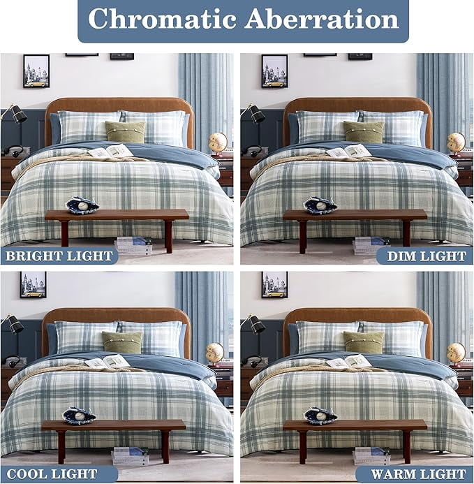 Catami Reversible Checkered Design 5-piece Bed in a Bag Comforter Set with Sheets,Blue Grey,Twin XL