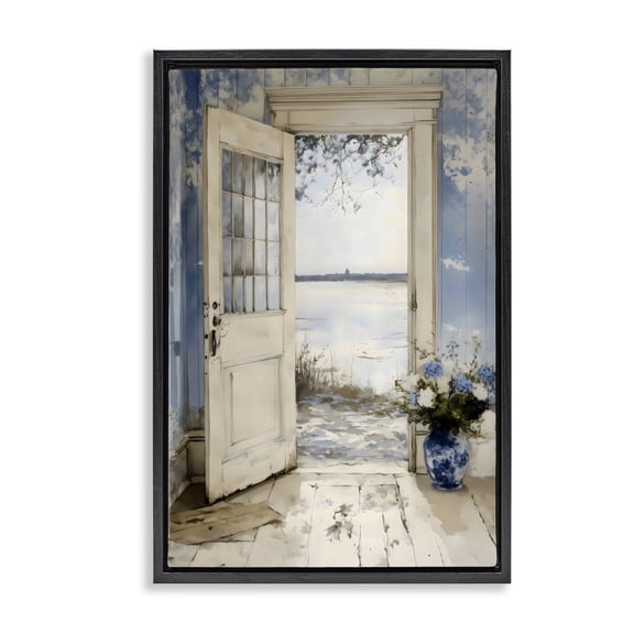Stupell Industries Blue Country Cottage Doorway Black Framed Floater Canvas Wall Art, design by LSR Design Studio