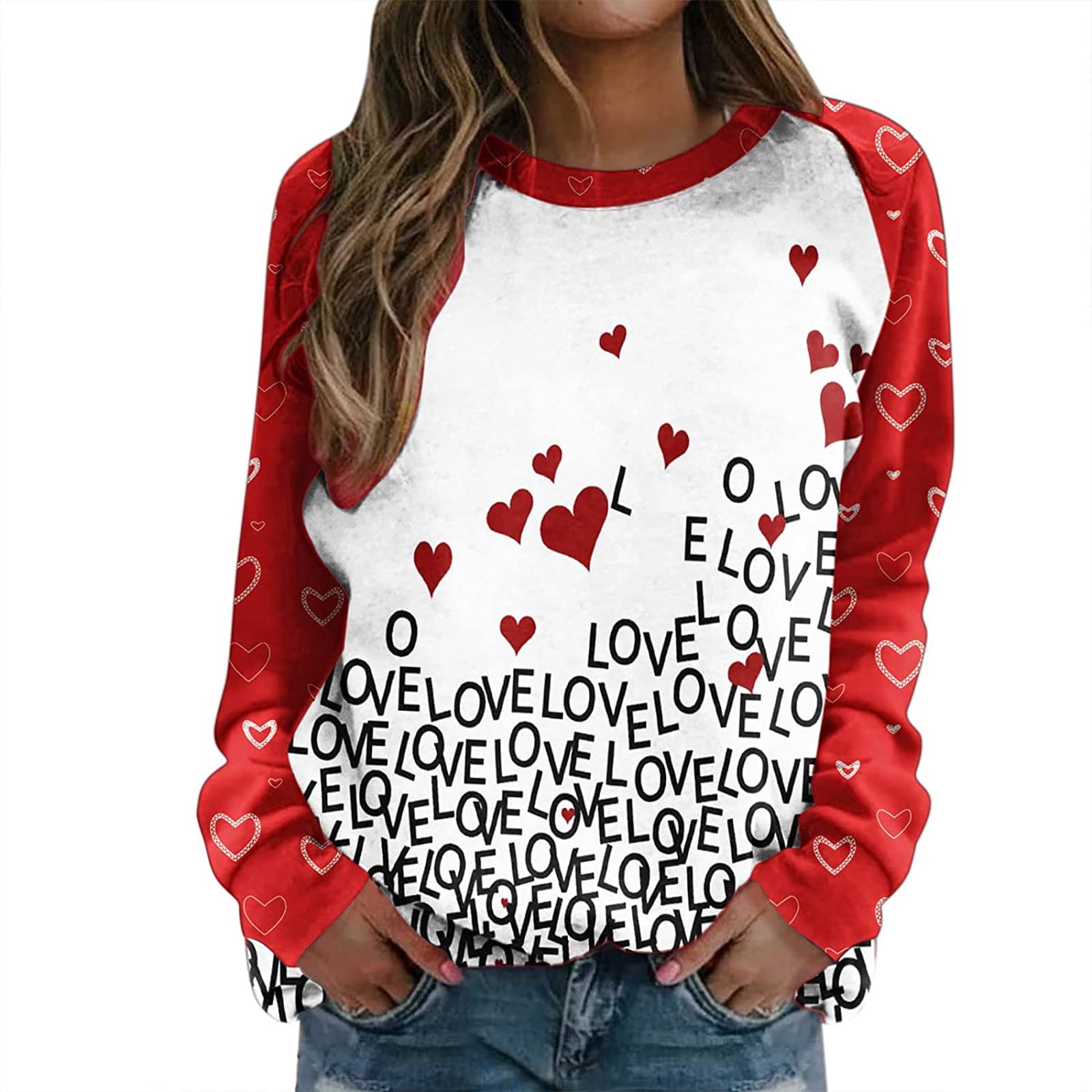 LWZWM Women Valentine's Day T-Shirt Love Heart Graphic Tops Valentine ...
