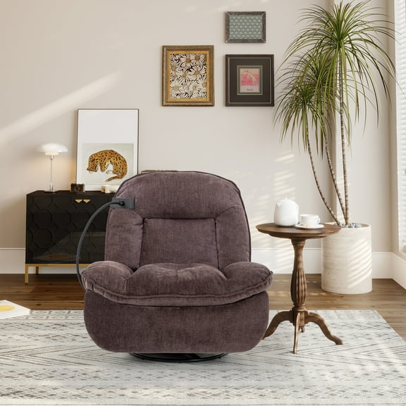 Clihome Swivel Recliner Chair, Single Sofa Chair with Phone Holder, Brown
