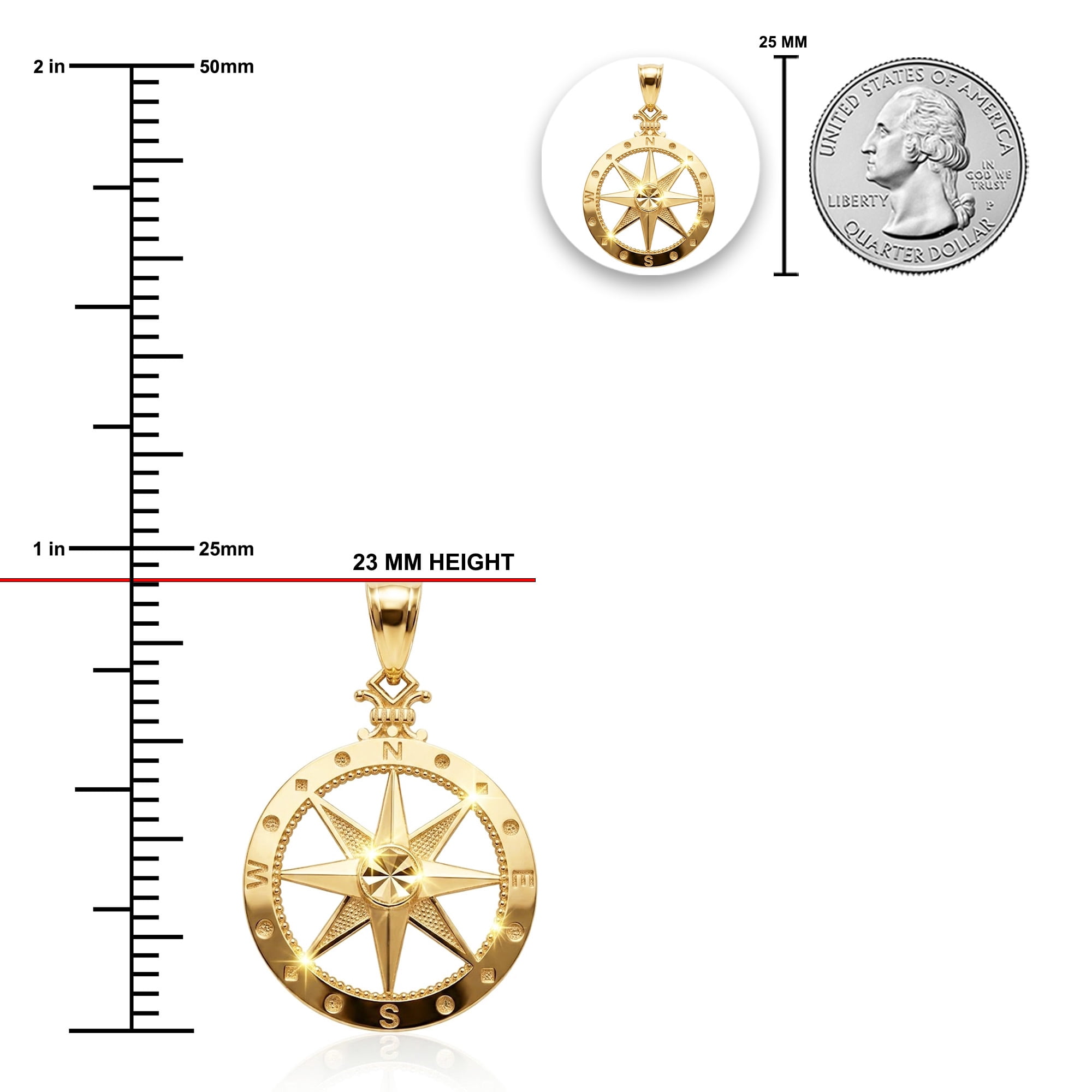 Charm America - Gold Small Compass Charm - 10 Karat Solid Gold