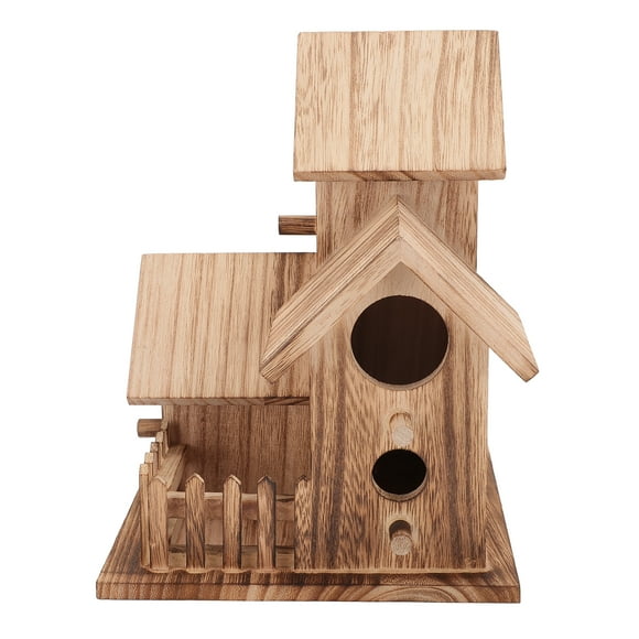 Wooden Wooden Bird House with Roofs Countryside Small Bird Nesting Cottage Feeder for Indoor Outdoor Courtyard Patio