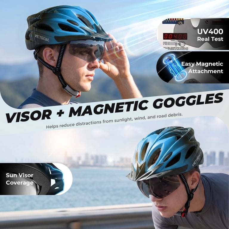 VICTGOAL Bike Helmet with Goggles, Visor & LED Light photo 8