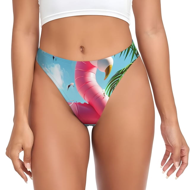 Balery Tropical Flamingo Pool Float Tangas de Algodón para Mujer con Estampado – Ropa Interior Sexy, Transpirable, G-string-Medium