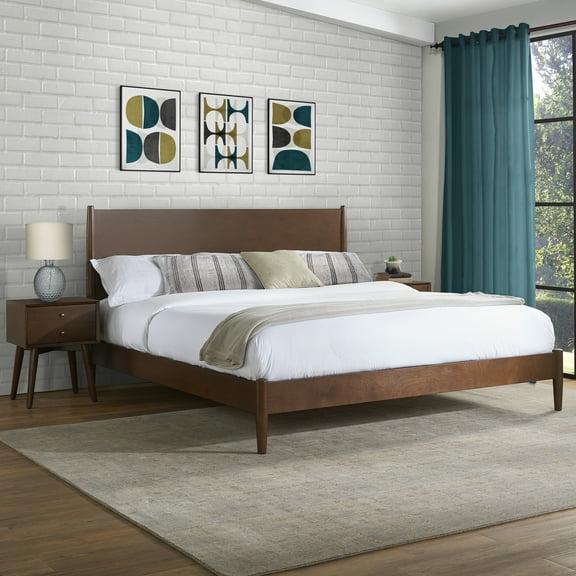 HomeStock Modern Motifs Platform Bed and Headboard, King, Mahogany - 85.23"L x 75.75"W x 45.75"H, Easy Assembly, Bed with Slats, Modern Platform Bed for all Bedrooms