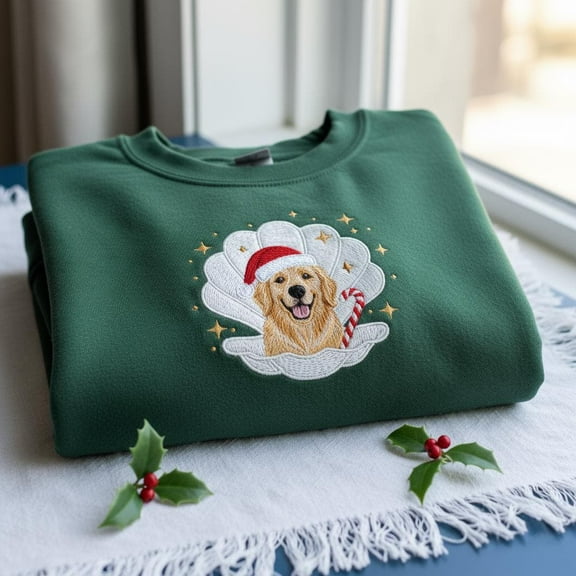 Embroidered Golden Retriever Christmas Sweatshirt, Personalized Dog Lover Shirt, Holiday Pet Sweater, Custom Dog Mom Crewneck, Xmas Gifts