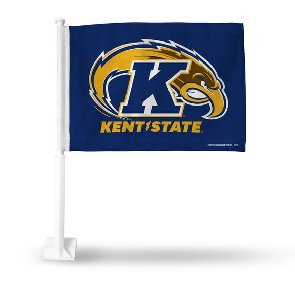 Rico Industries College Kent State Golden Flashes Standard Double Sided Car Flag -  16" x 19" - Strong Pole that Hooks Onto Car/Truck/Automobile