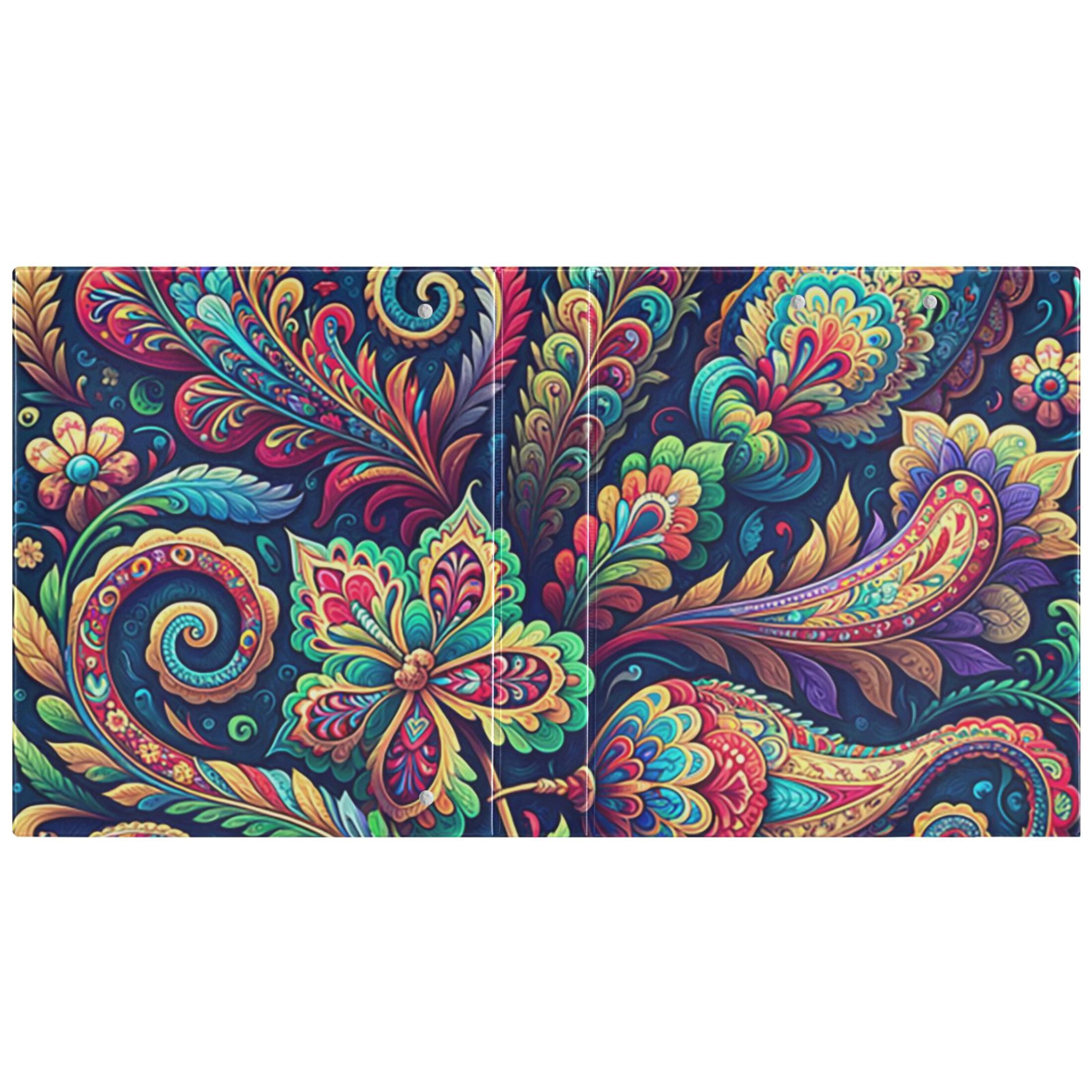 Paisley Flowers Leaves 3 Ring Binders 1.5 inch Hardcover File Folders with Interior Pockets A4 Size Organizer for School Office Hospital Set of 2