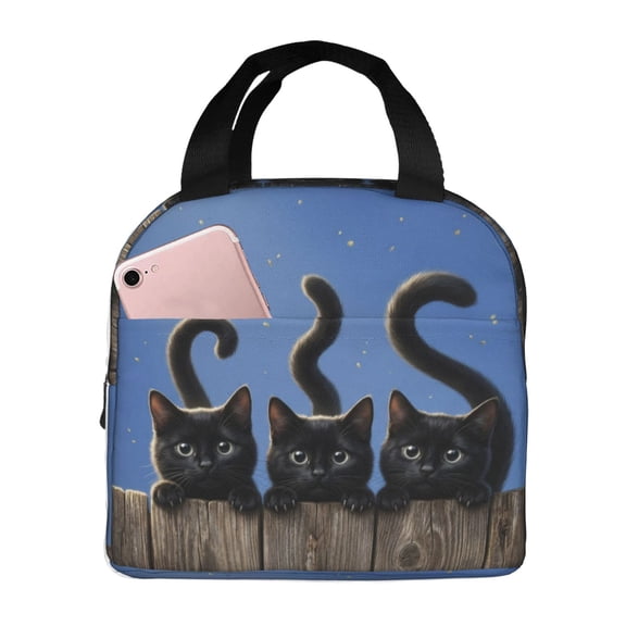 Black Cat Lunch Bag For Women Men Cute Reusable Insulated Lunch Box Large Capacity Lunch Tote Bag For Work, Picnic Or Travel