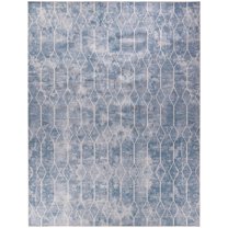 HomeRoots 9' X 12' Blue And Gray Geometric Power Loom Washable Area Rug