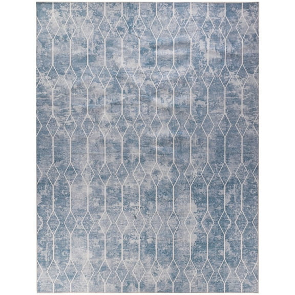 HomeRoots 9' X 12' Blue And Gray Geometric Power Loom Washable Area Rug