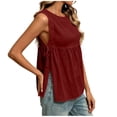 thumbnail image 6 of Karymi Womens Workout Tops Round Neck Side Drawstring Cut‑Out Sleeveless Peplum Tank Top, Solid Crinkled Textured Loose‑Fit Blouse, Split Side Summer A-line Shirt Womens Blouses, 6 of 7