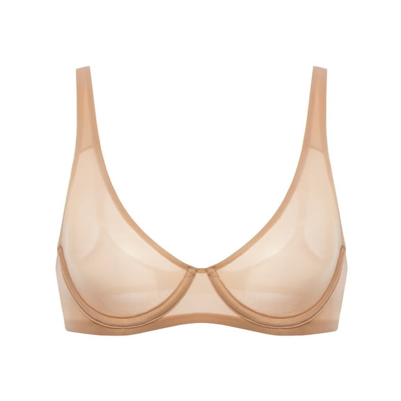 Women's Mesh Balconette Bra Sexy Demi Supportive Comfortable Seamless Underwire Unlined Sheer Bras