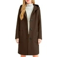 thumbnail image 3 of Peacoats for Women Elegant Single Mid Length Wool Blend Hooded Trench Coat Color: Coffee Size: XXL, 3 of 9