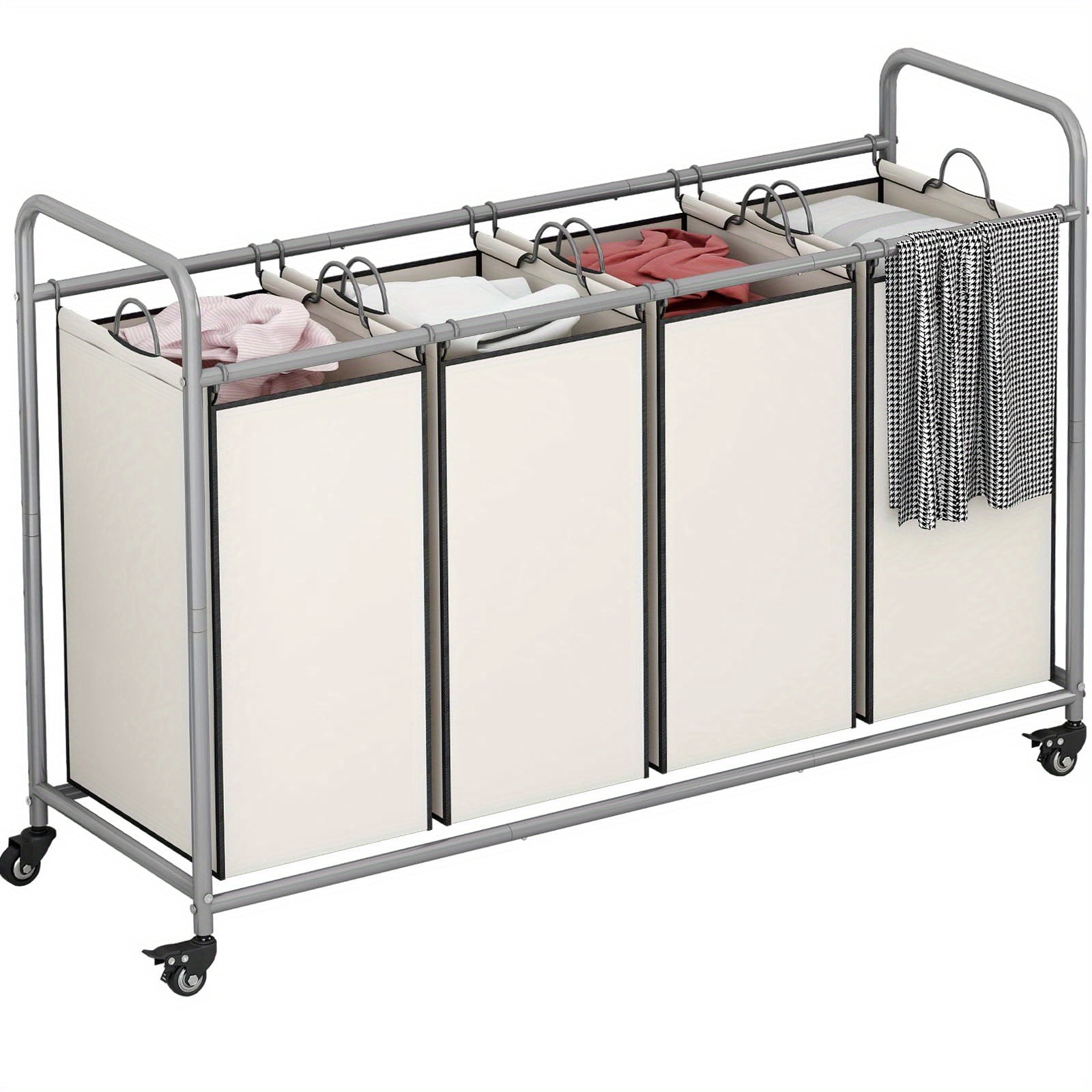 [Heavy Duty Laundry Sorter] 4-Bag Heavy Duty Laundry Basket Sorter - Rolling Lockable Wheels and Removable Bags Laundry Hamper Cart
