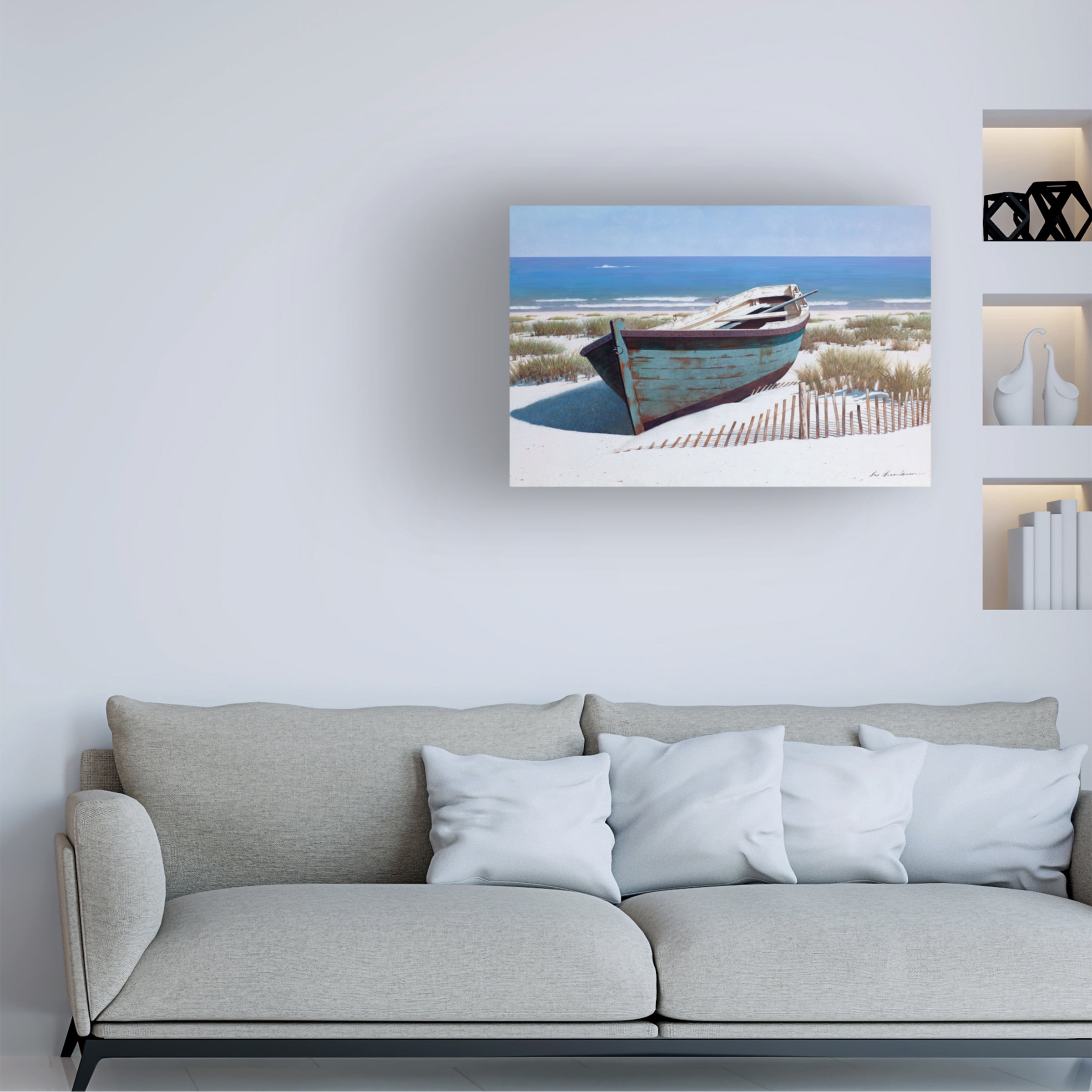 Zhen Huan Lu 'Blue Boat on Beach' Canvas Art