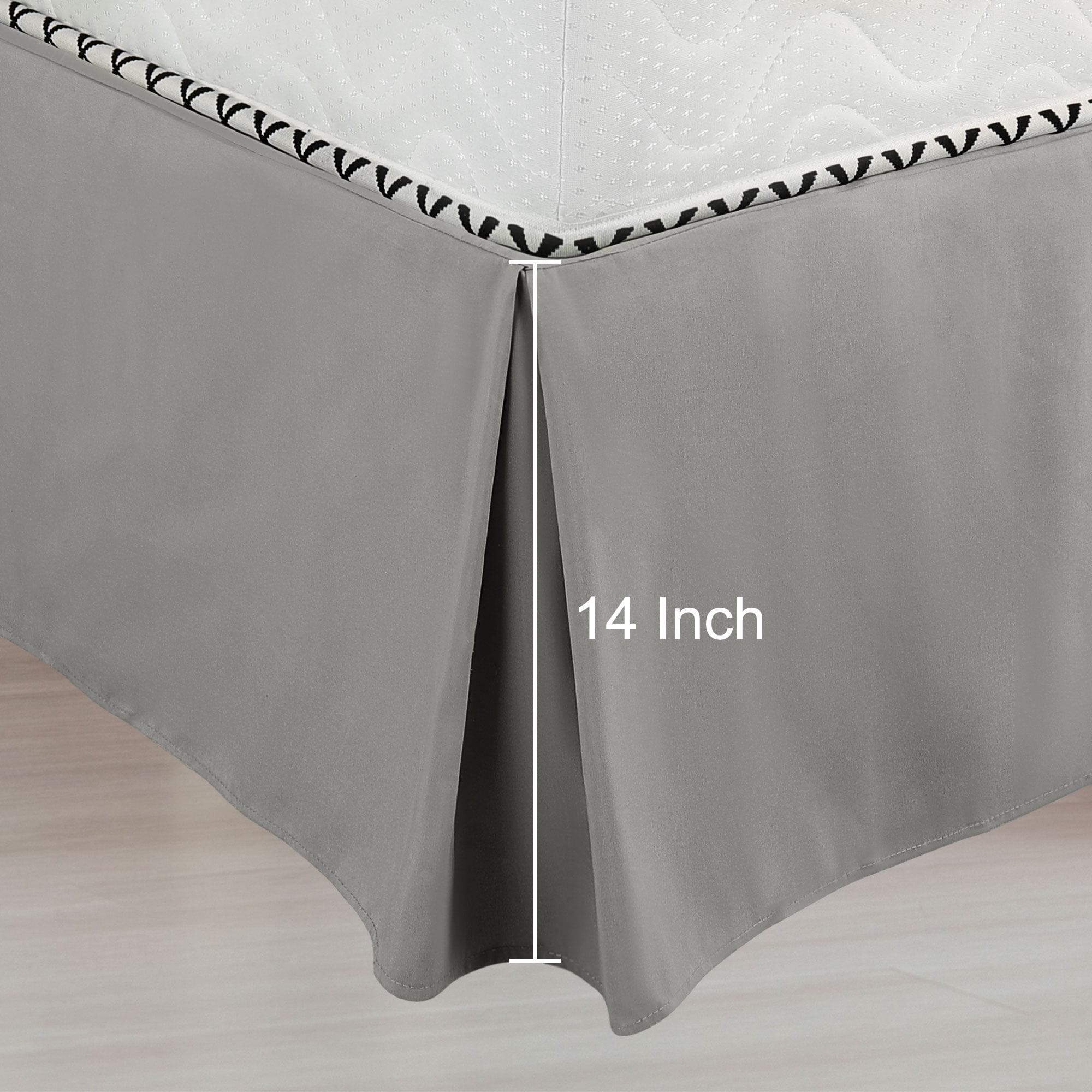 Unique Bargains Solid Pleated Ruffle Bed Skirt 14" Drop Queen Gray