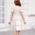thumbnail image 5 of CCRFTGI Girls Summer Dresses Size 10-12 Casual Dress Off Shoulder Pleated Cake Square Neck Ruffle Smocked Floral Princess Party A-Line Dress White 5-6 Years, 5 of 8