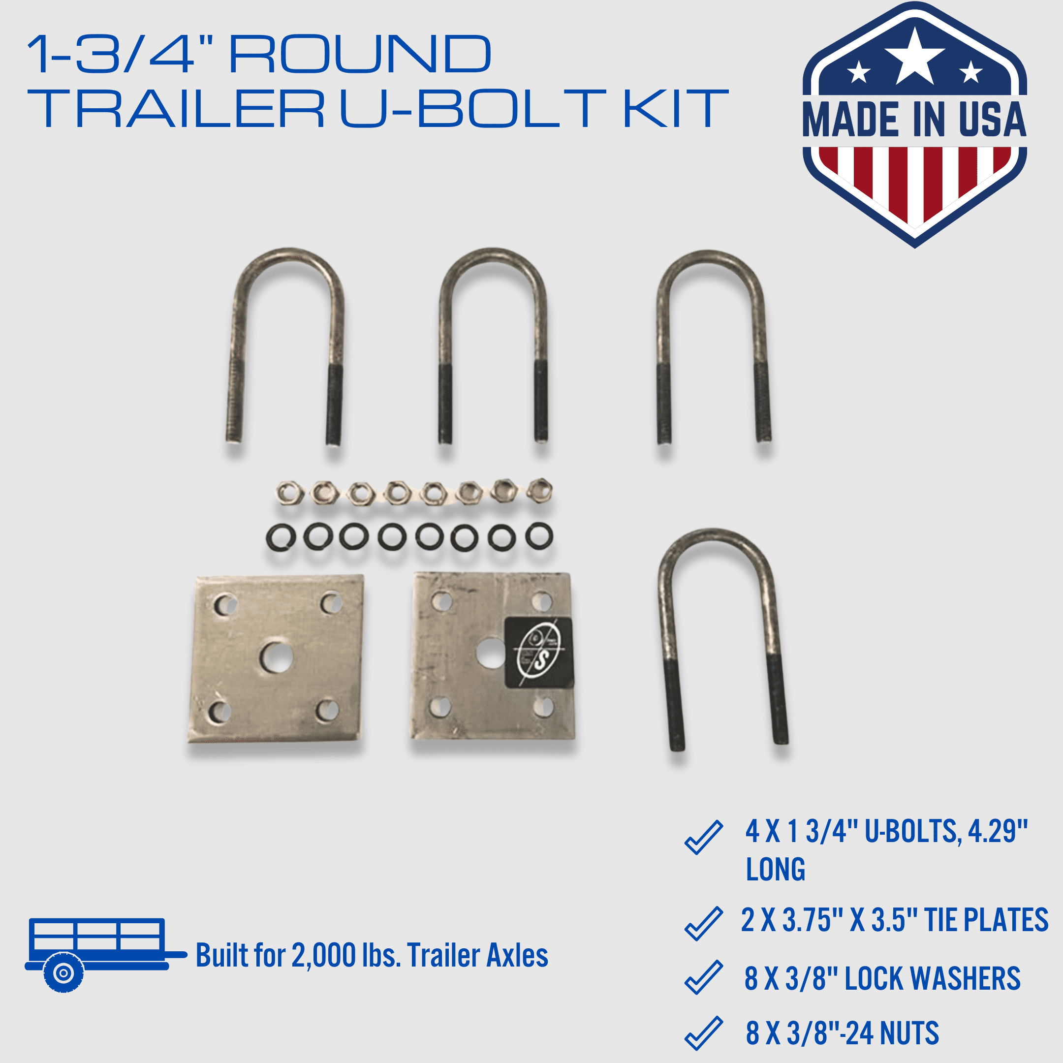 SOUTHWEST WHEEL USA Made Greaseable 2,000 lbs. Trailer Axle Suspension Kit Incl. Leaf Springs, Shackle & U-Bolt kit