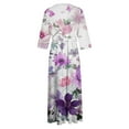thumbnail image 5 of UTSJKR Womens Plus Size Maxi Dress 2024 Fashion Floral Print Button Up Lapel Neck Dress Tie Waist Pleated Loose Fit Flowy Casual Dress 3/4 Sleeve Sundress Purple S, 5 of 5