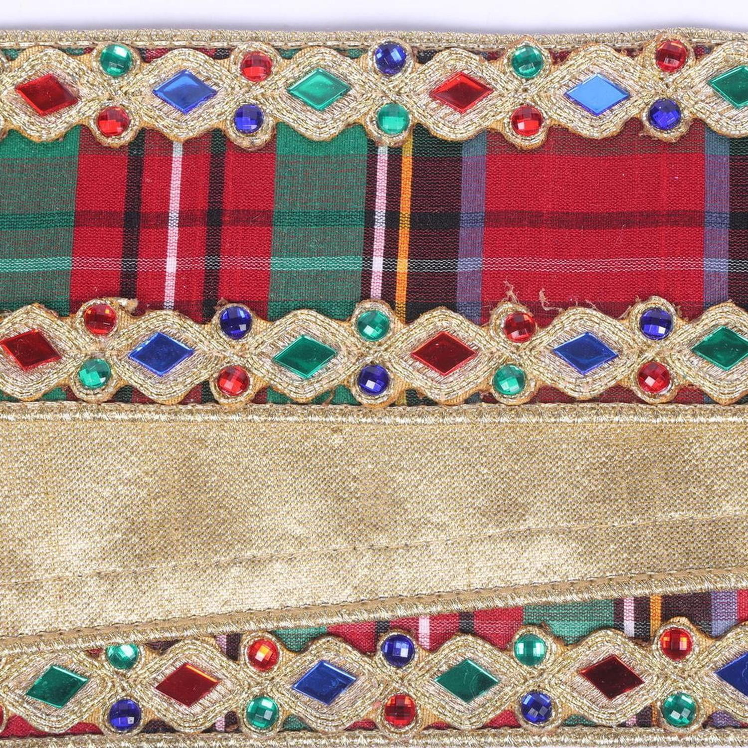 2.5" Multi Plaid Jewel Gold Trim Ribbon (5 Yards)