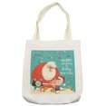 thumbnail image 1 of Christmas Tote Bag, Old Santa Claus with Little Children Dog Pig and Colorful Ornaments, Cloth Linen Reusable Bag for Shopping Books Beach and More, 16.5" X 14", Cream, by Ambesonne, 1 of 2