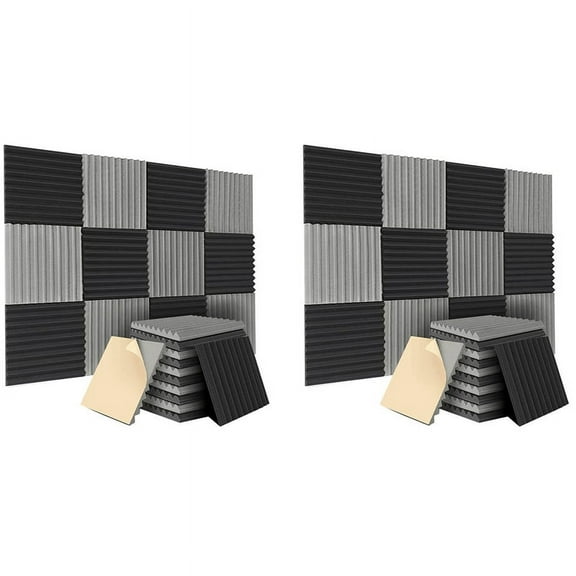 24 Pack Self-Adhesive Acoustic Panels,12x12x1 Inch Sound Proof Foam Panels,Soundproof Wall Panels for Home Studio,24 x Acoustic Panels,Black & Gray